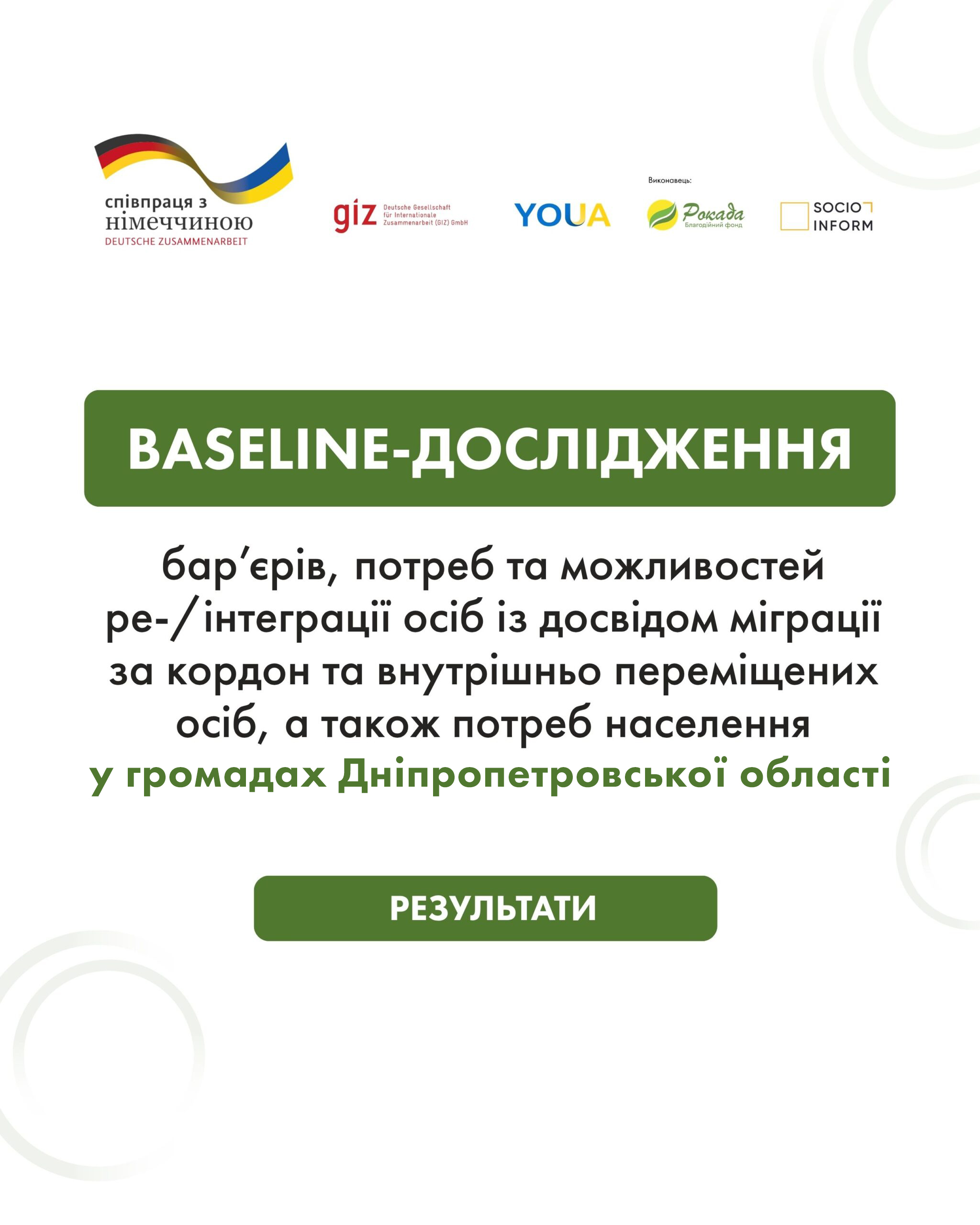 Baseline-дослідження бар’єрів, потреб та можливостей ре-/інтеграції осіб з досвідом міграції за кордон і внутрішньо переміщених осіб, а також потреб населення у громадах Дніпропетровської області